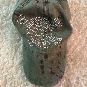 Skull Olive Denim Washed Out Women’s Hat